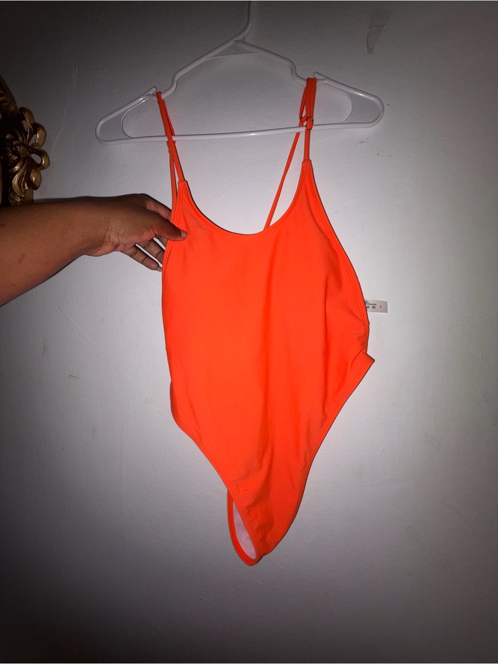 Neon Orange One-Piece Swimsuit | Adjustable Straps | Size L
